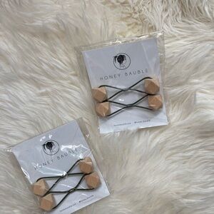 Honey Bauble Beige Geometric Wood Hair Ties - Set of 2